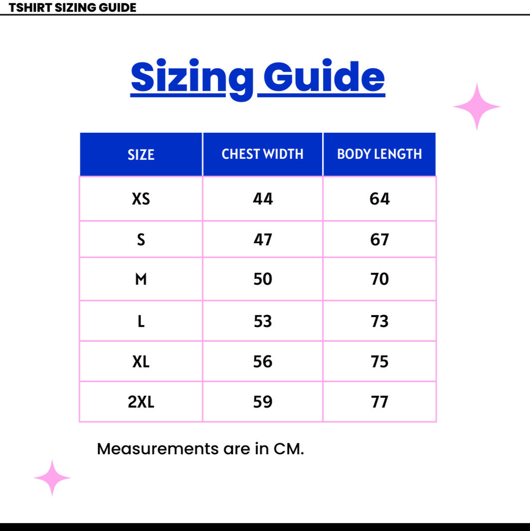 sizing chart (centimetres)
